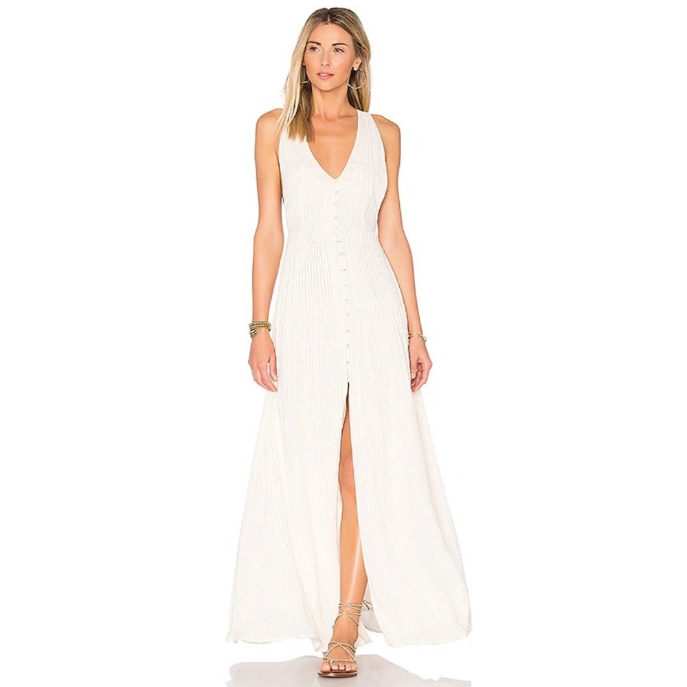 House‎ of Harlow 1960 x REVOLVE White Gold Metallic Stripe Shane Maxi Dress Sz M